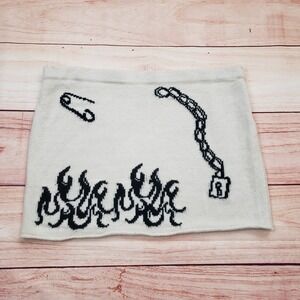 The Ragged Priest Mini Skirt Womens 14 Cream Knit Flame Safety Pin Chain Ladies